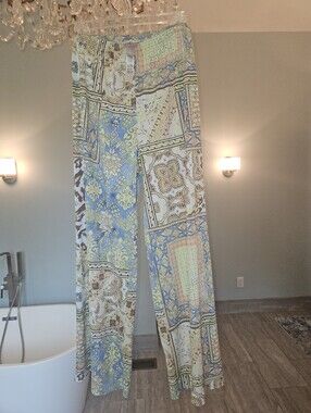 Chico's Patchwork Wide-Leg Palazzo Pants - Blue, Green, Cream Size 1 Colorful